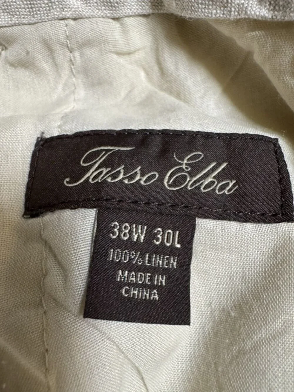 Tasso Elba 100% Linen Pants Mens 38x28 Beige Casual Flat Front